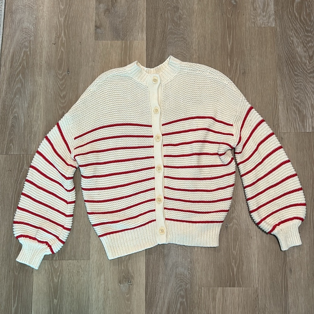 Alex Mill Button Back Cream and Red Striped Sweater size Medium - Picture 8 of 11